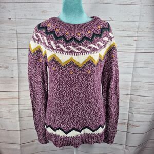 Old Navy Nordic Knit Purple Sweater Fair Isle Womens Sz S Preppy Grannycore